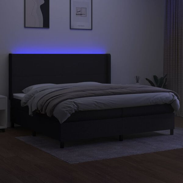 vidaXL Box spring postelja z vzmetnico LED črna 200x200 cm blago
