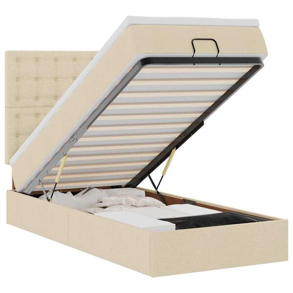 vidaXL Otomanski posteljni okvir z vzmetnico krem 90x190 cm blago