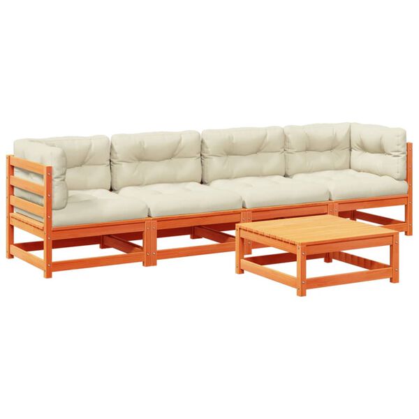 vidaXL Vrtna sedežna garnitura 5-delna z blazinami voščeno rjava