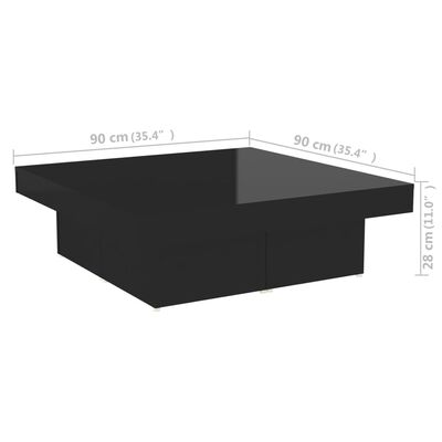 vidaXL Klubska mizica visok sijaj črna 90x90x28 cm iverna plošča