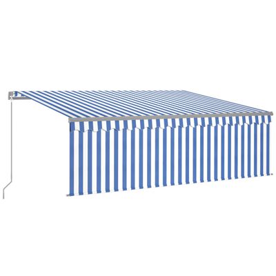 vidaXL Ročno zložljiva tenda s senčilom LED 4,5x3 m modra in bela