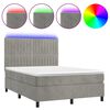 vidaXL Box spring postelja z vzmetnico LED svetlo siva 140x200cm žamet
