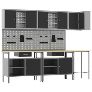 vidaXL Set delovnih omar s predalom s polico 10 pcs Črna in siva