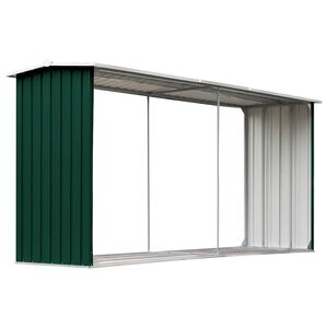 vidaXL Vrtna lopa za drva pocinkano jeklo 330x92x153 cm zelena