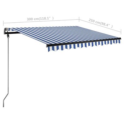 vidaXL Avtomatska tenda LED + senzor 300x250 cm modra in bela