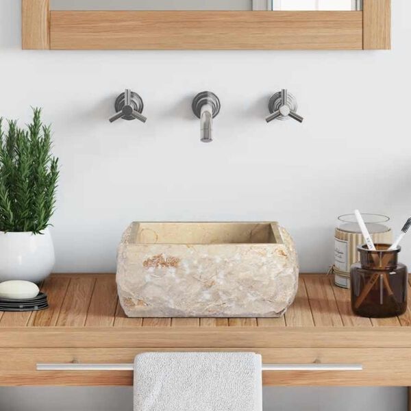 vidaXL Umivalnik krem 30x30x13 cm marmor
