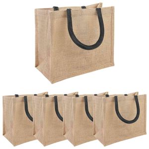 vidaXL Jutene torbe 5 Naravna in črna 26 x 22 x 14 cm 100% Tossa juta