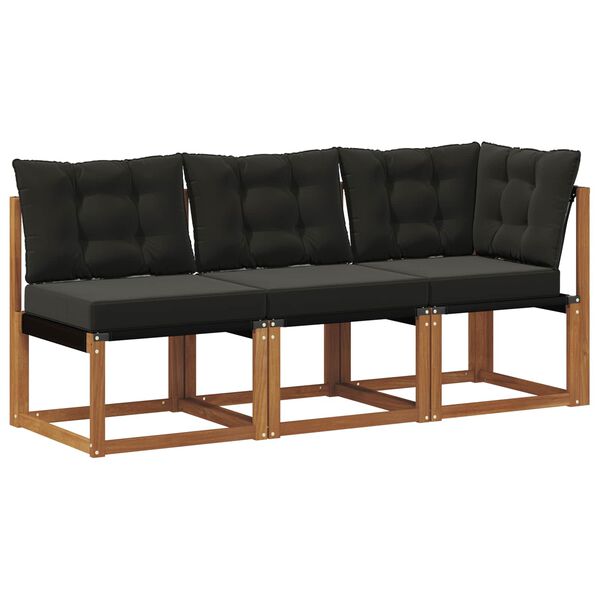 vidaXL Zunanji srednji in kotiček kavč z blazino 3 Kos Naravna