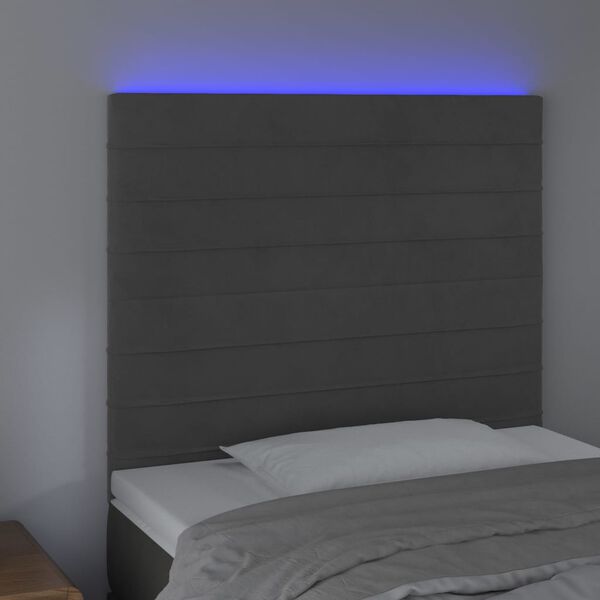 vidaXL LED posteljno vzglavje temno sivo 100x5x118/128 cm žamet