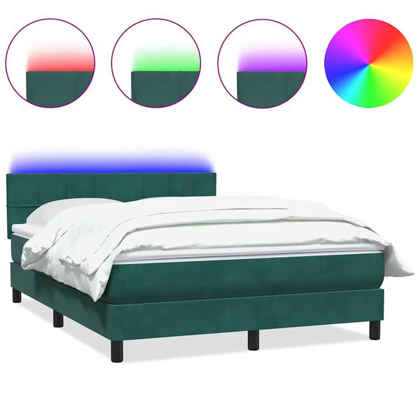 vidaXL Box spring postelja z vzmetnico LED temno zelena 160x220 cm žamet