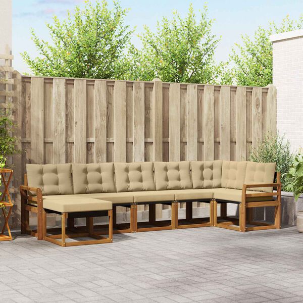 vidaXL Zunanja garnitura za sedenje z blazino 7 pcs Naravna in bež