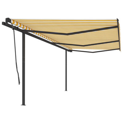vidaXL Ročno zložljiva tenda s stebrički 6x3,5 m rumena in bela