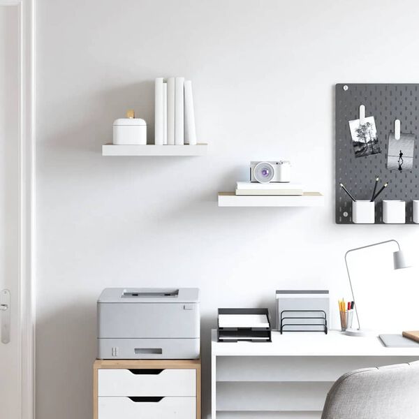 vidaXL Stenske police 2 kosa barva hrasta in bela 50x23x3,8 cm MDF