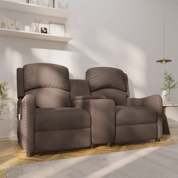 vidaXL Masažni dvosed z držali za skodelico taupe blago