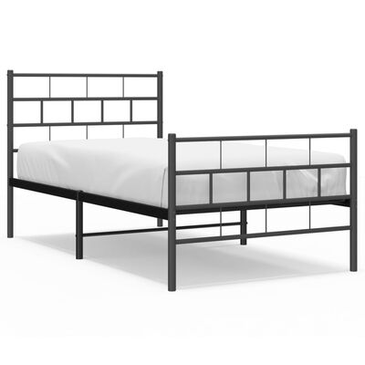 vidaXL Kovinski posteljni okvir z vzglavjem in vznožjem črn 100x190 cm