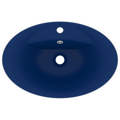 vidaXL Razkošen umivalnik ovalen mat temno moder 58,5x39 cm keramika