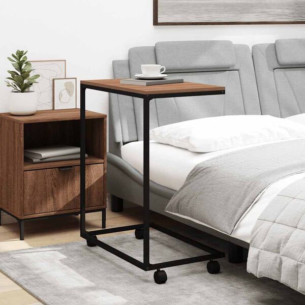 vidaXL Stranska mizica s kolesi črna 55x35x70 cm konstruiran les