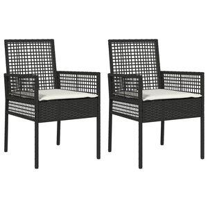 vidaXL Vrtni Stol z blazino 2 pcs Črna 55 x 53 x 85 cm poli ratan