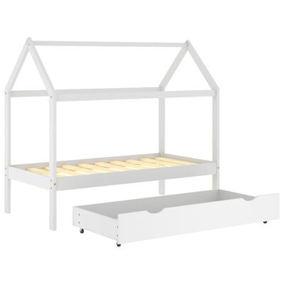 vidaXL Otroški posteljni okvir s predalom bela trdna borovina 80x160cm
