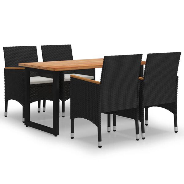 vidaXL Vrtna jedilna garnitura 5-delna z blazinami poli ratan črna