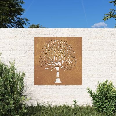 vidaXL Vrtna stenska dekoracija 55x55 cm corten jeklo drevo