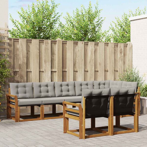 vidaXL Zunanja garnitura za sedenje 8 pcs Naravna in svetlo siva