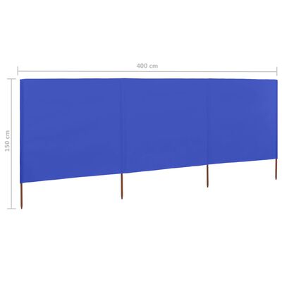 vidaLX 3-panelni vetrobran tkanina 400x120 cm sinje moder