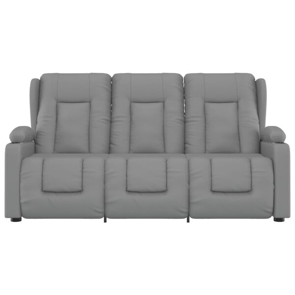 vidaXL Masažni trosed z držali za skodelico siv iz umetnega usnja