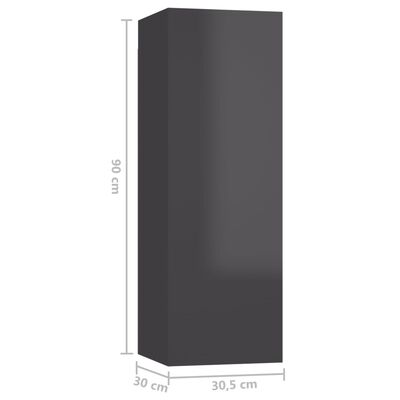 vidaXL TV omarica visok sijaj siva 30,5x30x90 cm iverna plošča