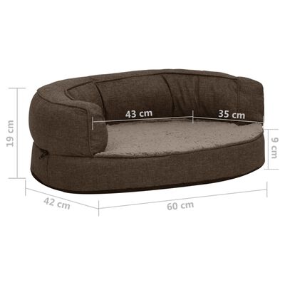 vidaXL Ergonomska pasja postelja 60x42 cm videz platna flis rjava