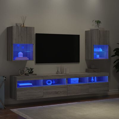 vidaXL TV omarica z LED lučkami 2 kosa siva sonoma 40,5x30x60 cm