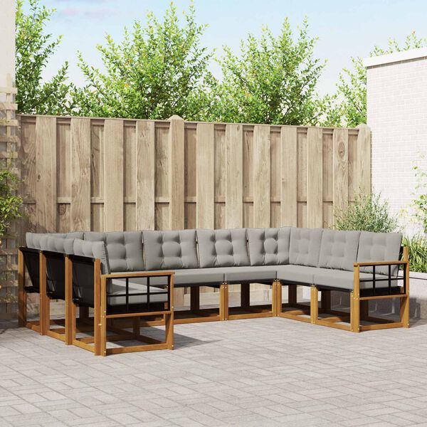 vidaXL Zunanja garnitura za sedenje 9 pcs Naravna in svetlo siva