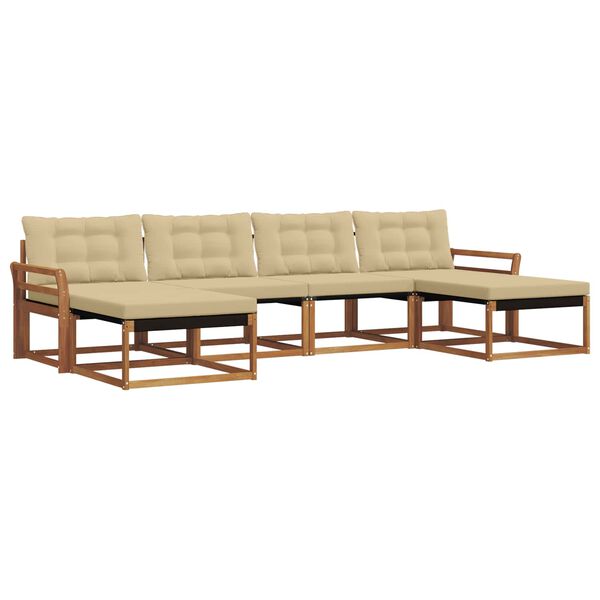 vidaXL Zunanja garnitura za sedenje z blazino 6 pcs Naravna in bež