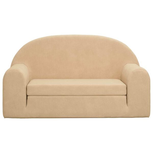 vidaXL Raztegljiv otro&scaron;ki kavč dvosed krem mehak pli&scaron;