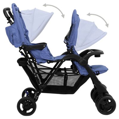 vidaXL Otroški voziček za dvojčke mornarsko modro jeklo