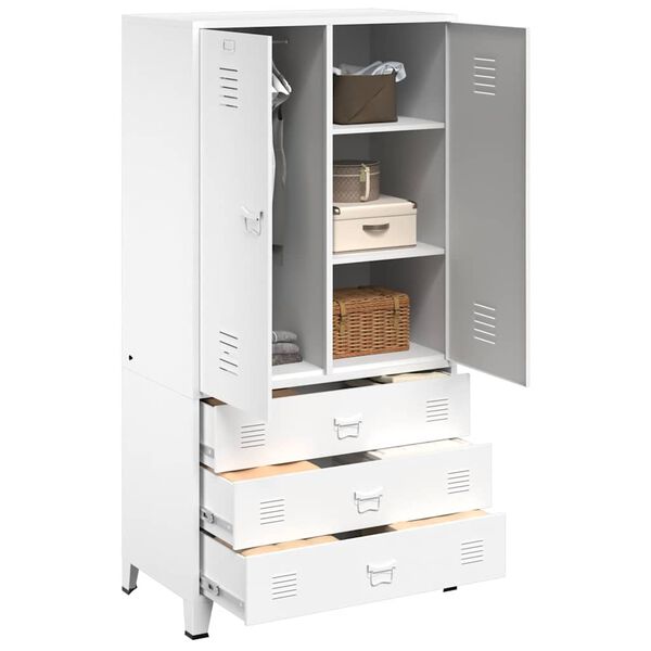 vidaXL Garderobna omara bela 90x50x180 cm kovina