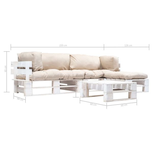 vidaXL Vrtna garnitura iz palet 4-delna s pe&scaron;čenimi blazinami lesena