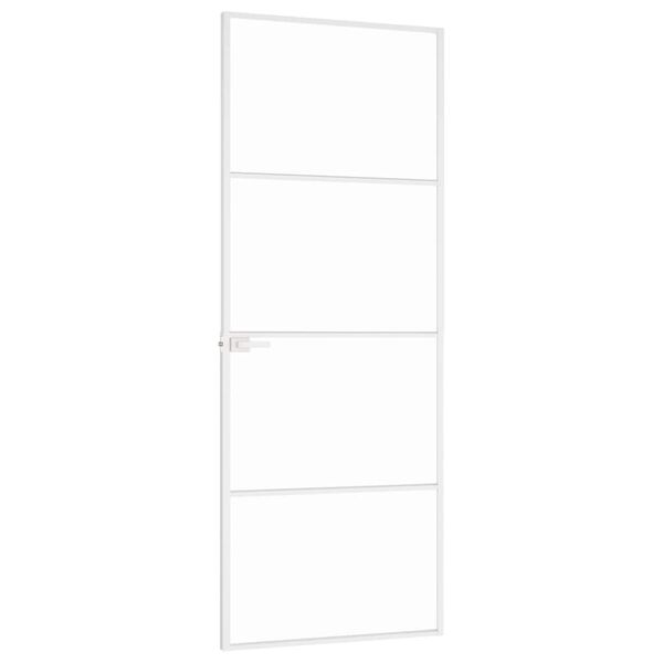 vidaXL Notranja vrata bela 76x201,5 cm kaljeno steklo aluminij tanka