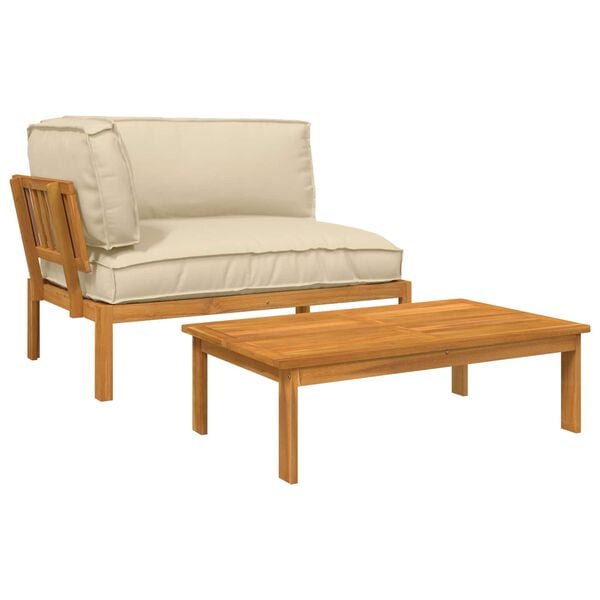 vidaXL Kavčna garnitura z blazino 2 pcs Bež Masiven les akacije