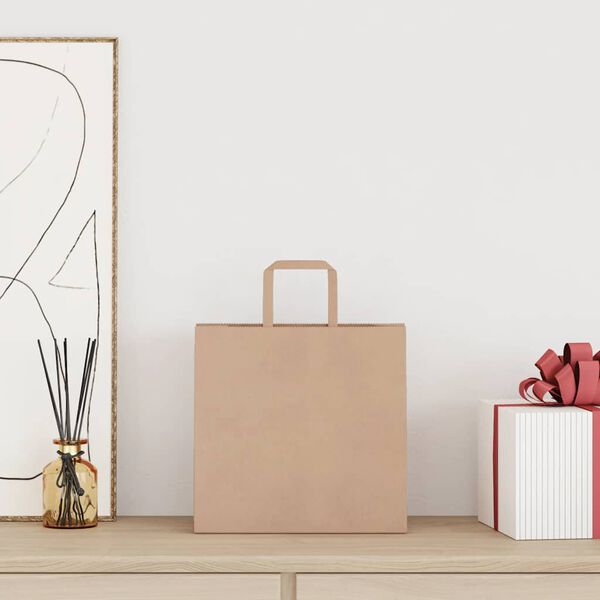 vidaXL Papirnate vrečke 250 kosov z ročaji rjave barve 26x17x25 cm