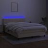 vidaXL Box spring postelja z vzmetnico LED krem 140x200 cm blago
