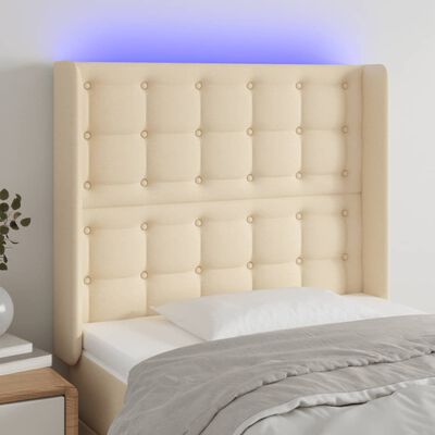 vidaXL LED posteljno vzglavje krem 83x16x118/128 cm blago