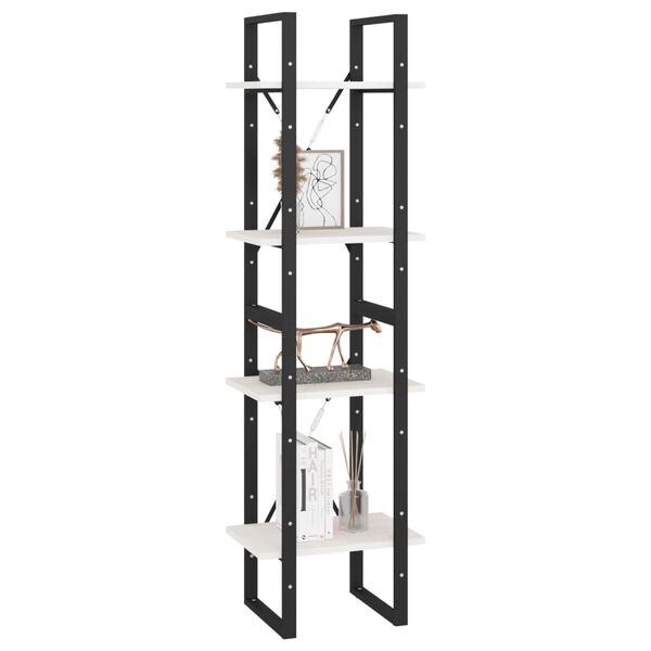 vidaXL Knjižna omara 4-nadstropna bela 40x30x140 cm trdna borovina