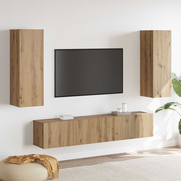 vidaXL Komplet 4 kosov stenske TV omarice Artisan Oak Engineered Wood