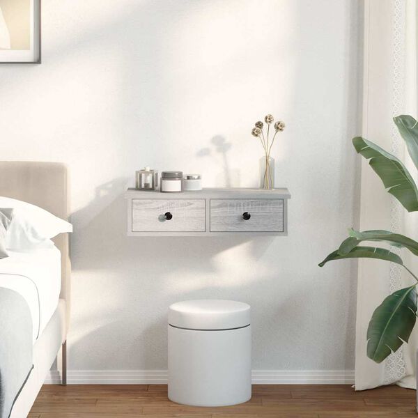 vidaXL Stenska polica s predali artisan hrast 60x28x15 cm inž. les