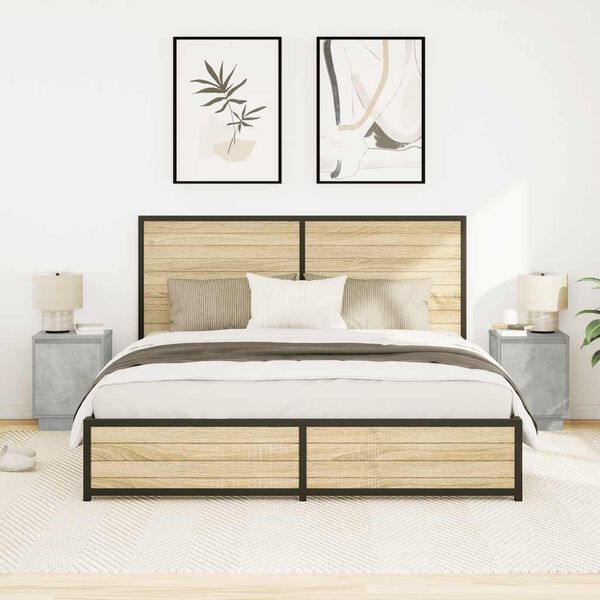 vidaXL Nočne omarice z LED svetili 2 kosa Betonsko siva 38x34x50 cm