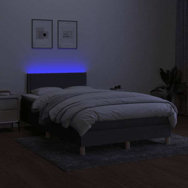 vidaXL Box spring postelja z vzmetnico LED temno siva 120x190 cm blago