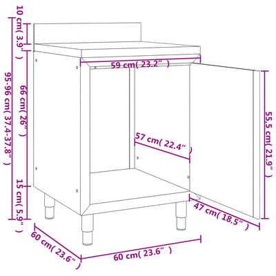 vidaXL Komercialna delovna miza z omarico 60x60x96 cm nerjaveče jeklo