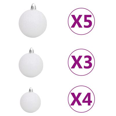 vidaXL Kotna novoletna jelka z LED lučkami in bučkami bela 120 cm