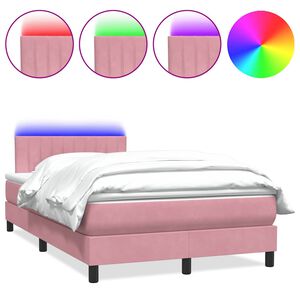 vidaXL Box spring postelja z vzmetnico LED Pink 120x220 cm Velvet